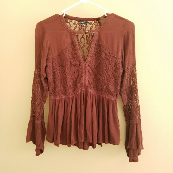 American Eagle Outfitters Tops - Burgundy Lace Blouse